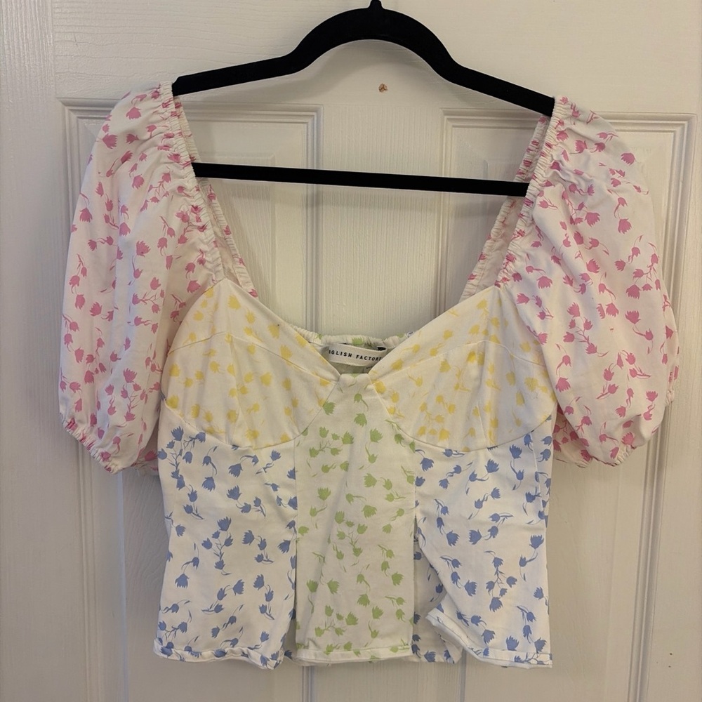 English factory Floral Puff Sleeve Crop Top - Multicolor